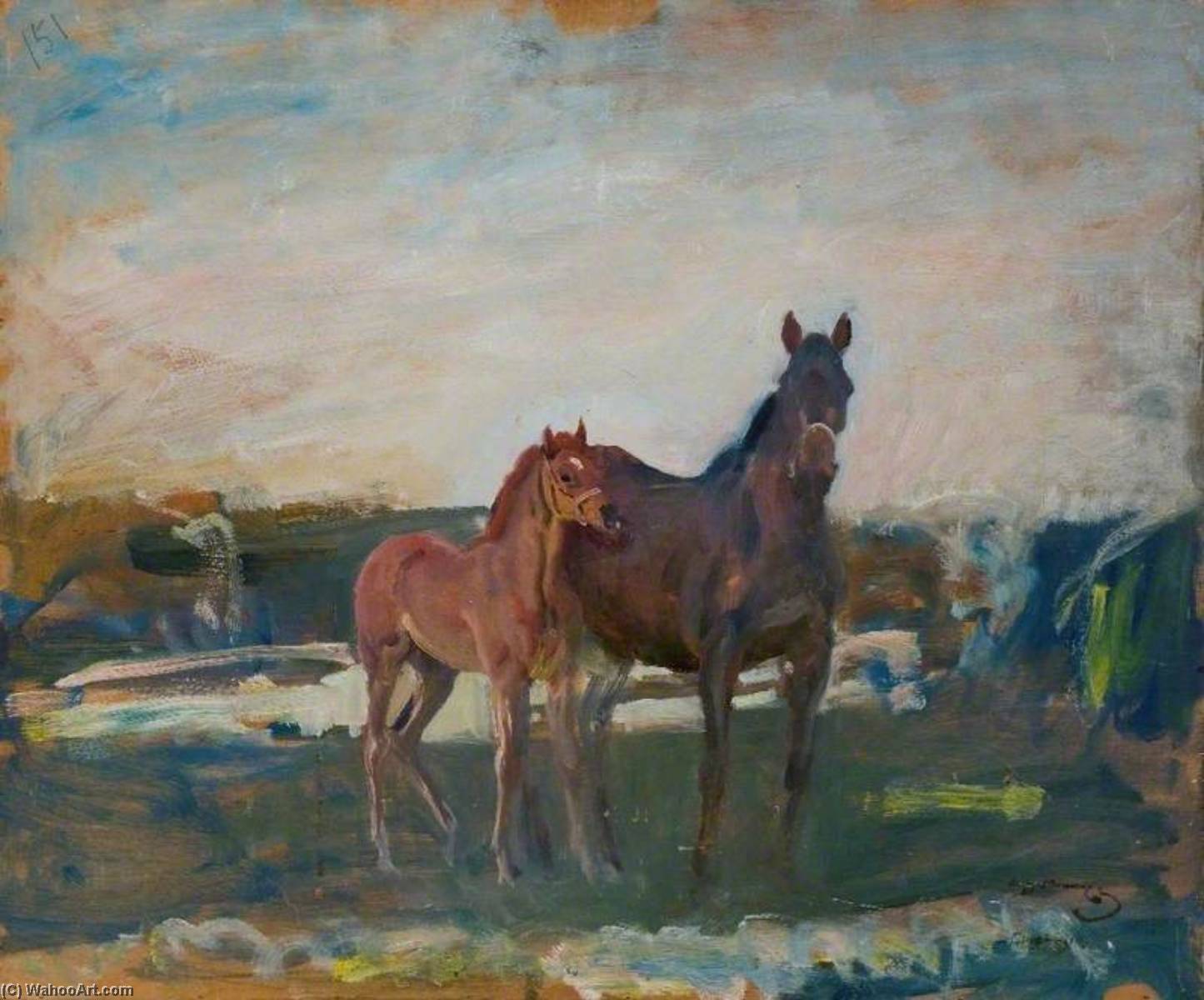 WikiOO.org - Encyclopedia of Fine Arts - Malba, Artwork Alfred James Munnings - A Mare and Foal