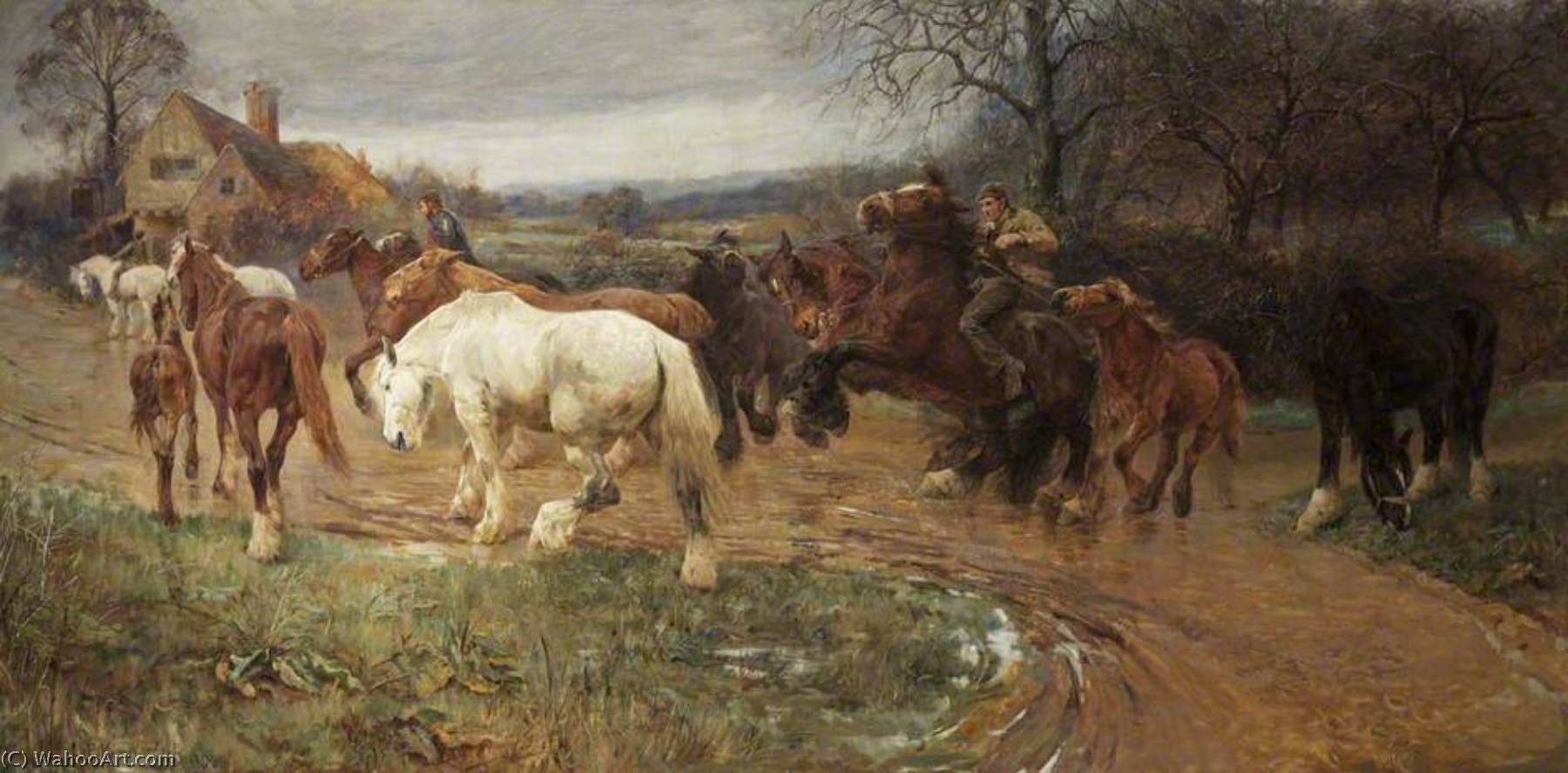 Wikioo.org - The Encyclopedia of Fine Arts - Painting, Artwork by Lucy Elizabeth Kemp Welch - Gypsy Horse Drovers