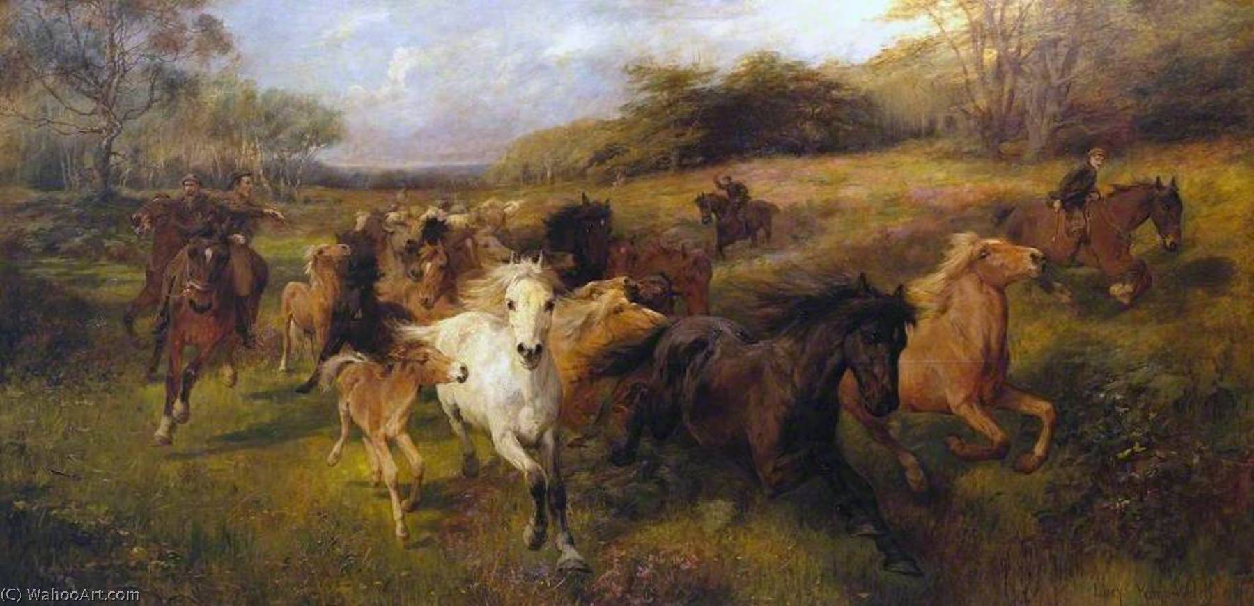 Wikioo.org - The Encyclopedia of Fine Arts - Painting, Artwork by Lucy Elizabeth Kemp Welch - Colt Hunting in the New Forest