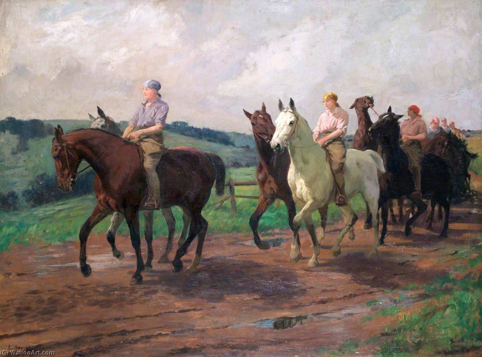 Wikioo.org - The Encyclopedia of Fine Arts - Painting, Artwork by Lucy Elizabeth Kemp Welch - The Ladies' Army Remount Depot, Russley Park, Wiltshire, 1918