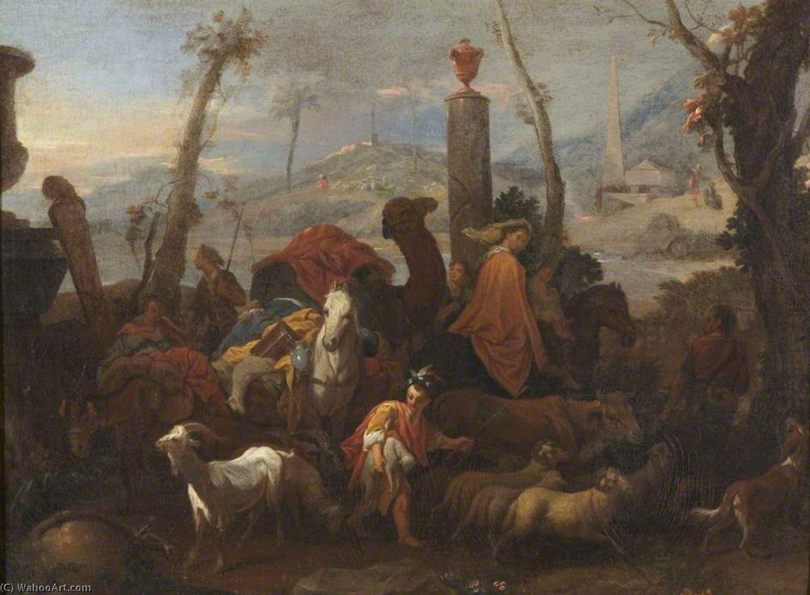 Wikioo.org - The Encyclopedia of Fine Arts - Painting, Artwork by Sébastien Bourdon - Jacob's Journey and the Pillar of Bethel