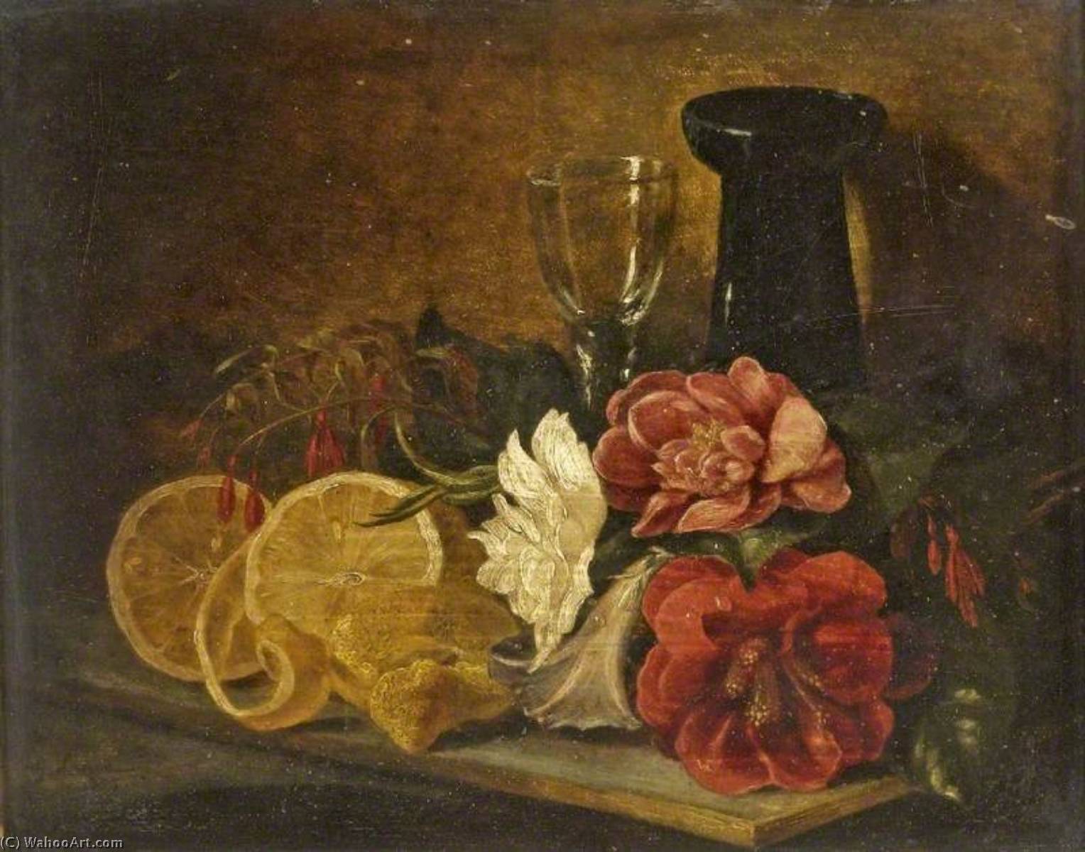 Wikioo.org - The Encyclopedia of Fine Arts - Painting, Artwork by George Lance - Still Life with Fruit and Flowers