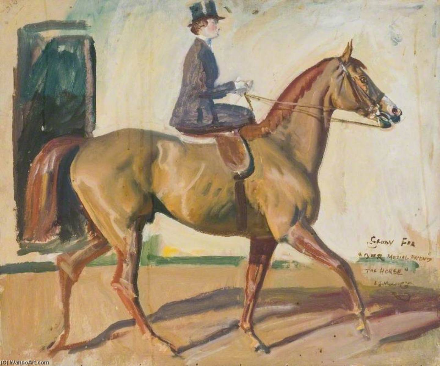 Wikioo.org - The Encyclopedia of Fine Arts - Painting, Artwork by Alfred James Munnings - Study for 'Our Mutual Friend the Horse', Lady Munnings on 'Rufus'