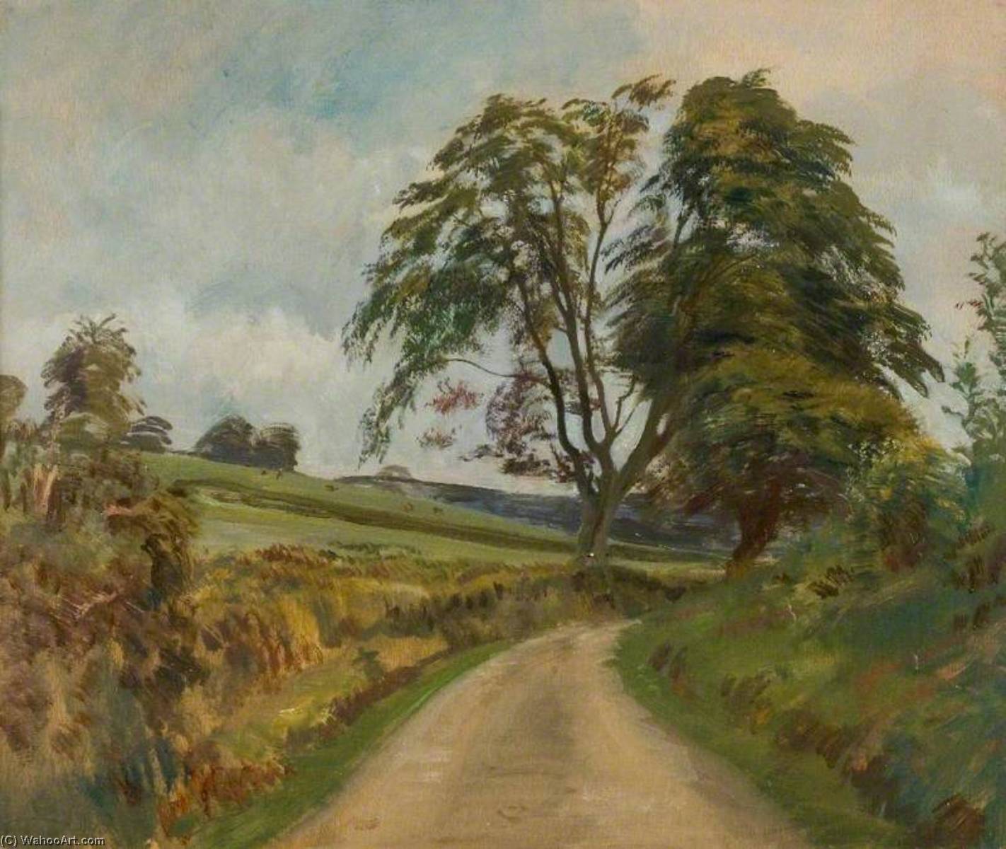 Wikioo.org - The Encyclopedia of Fine Arts - Painting, Artwork by Alfred James Munnings - A Lane at Exford, Exmoor (Study of a Tree)