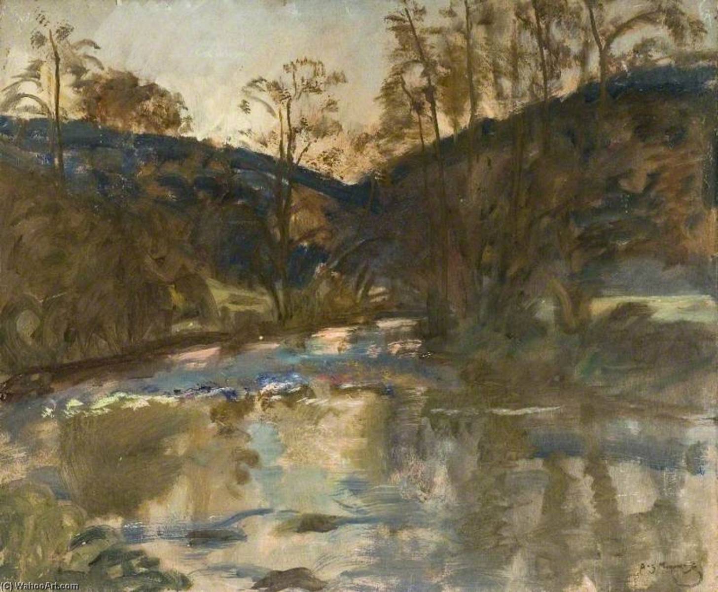 Wikioo.org - The Encyclopedia of Fine Arts - Painting, Artwork by Alfred James Munnings - Study of a River Landscape