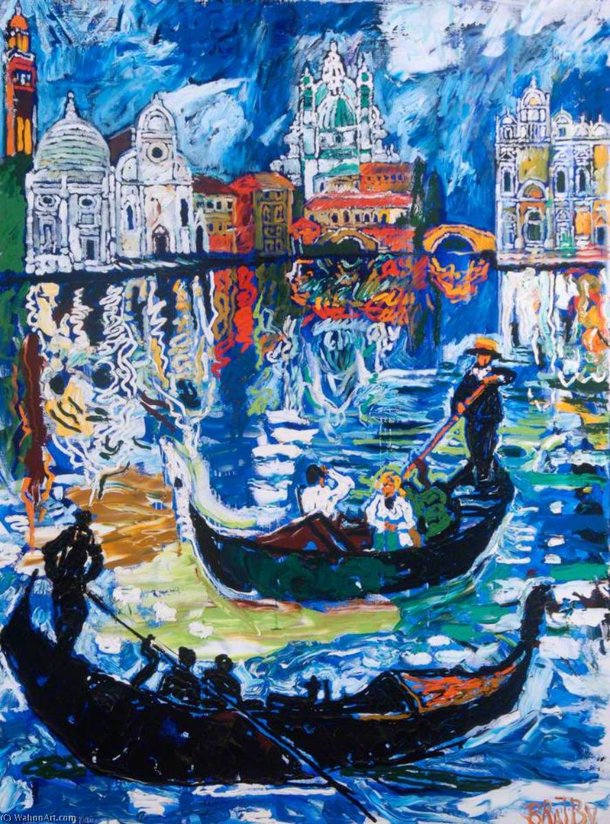 Wikioo.org - The Encyclopedia of Fine Arts - Painting, Artwork by John Randall Bratby - Venice Scene and Traghetto, Italy