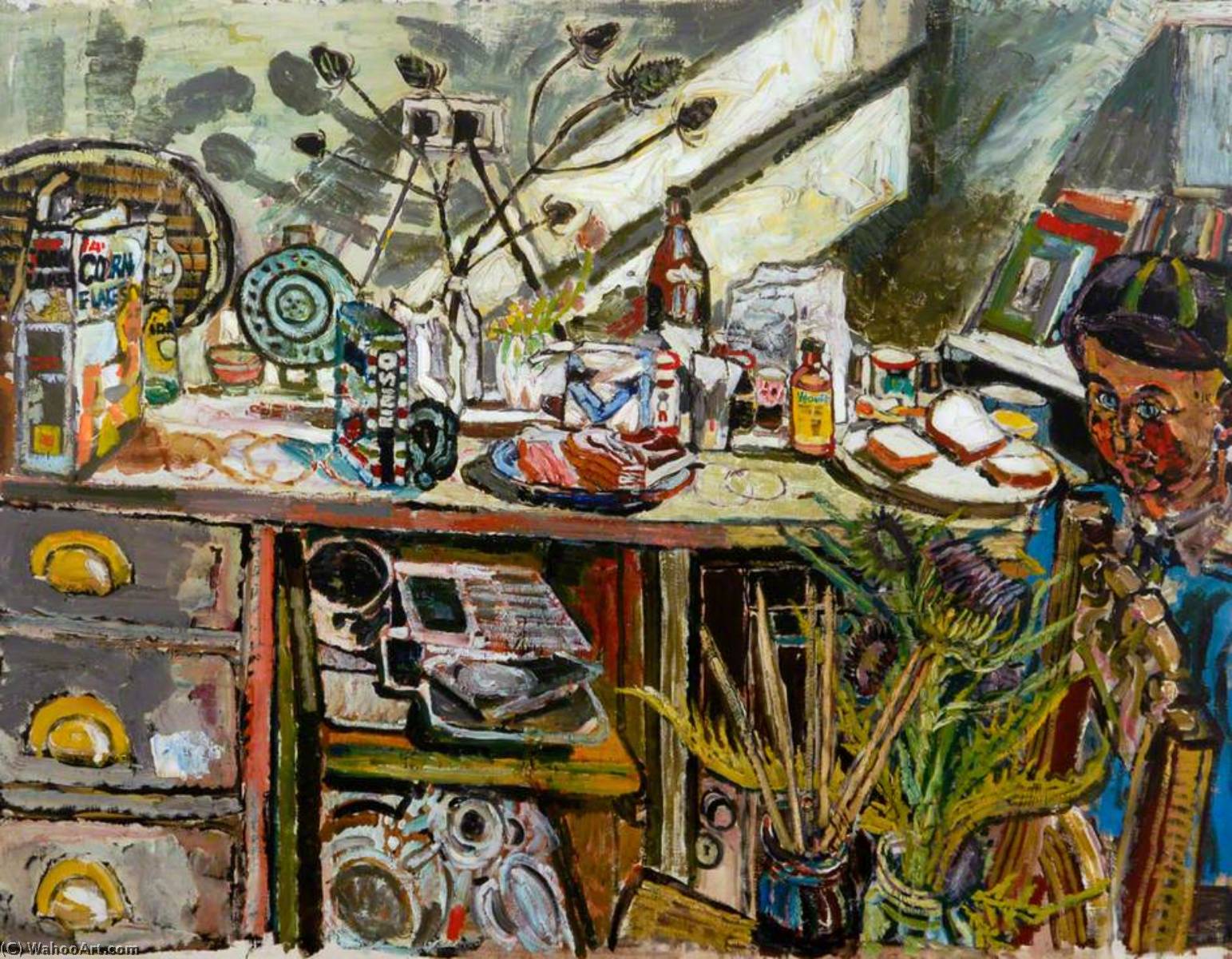 Wikioo.org - The Encyclopedia of Fine Arts - Painting, Artwork by John Randall Bratby - David, in the Kitchen, with Thistle