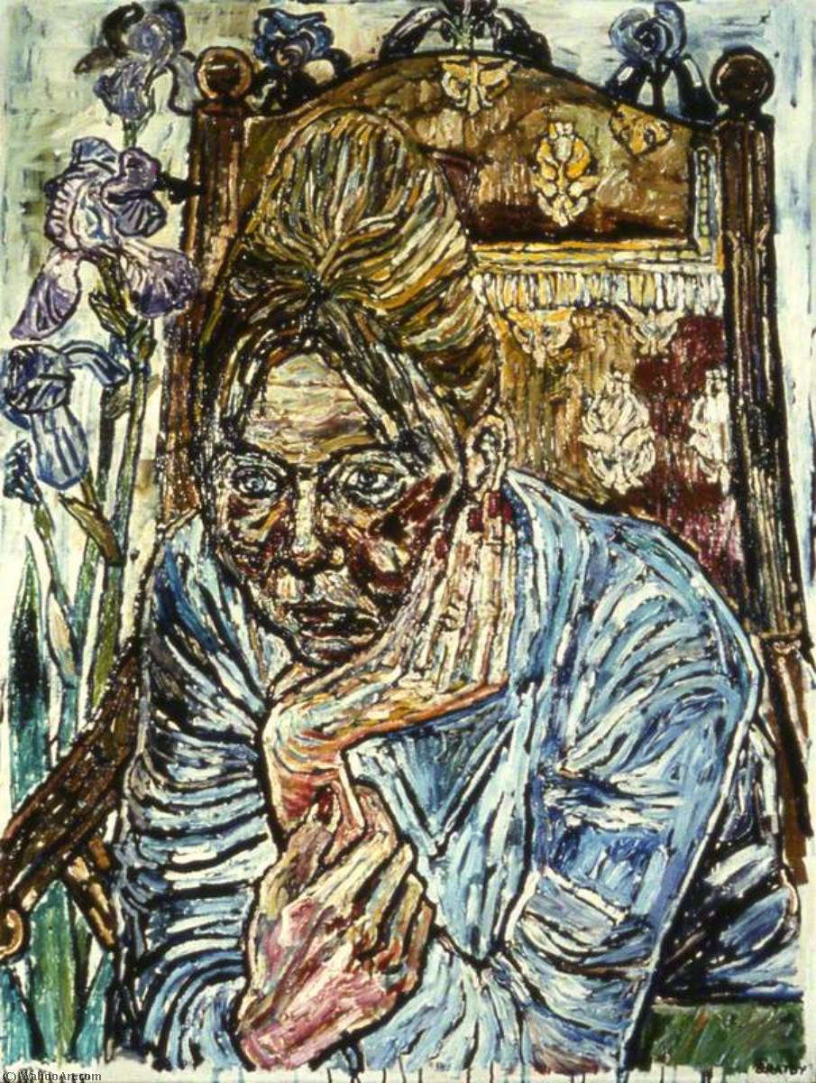 Wikioo.org - The Encyclopedia of Fine Arts - Painting, Artwork by John Randall Bratby - Girl in High Backed Chair and Irises