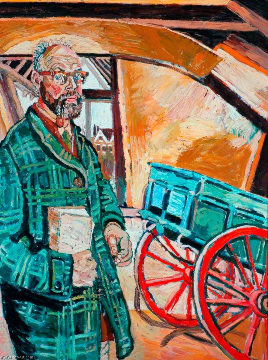 Wikioo.org - The Encyclopedia of Fine Arts - Painting, Artwork by John Randall Bratby - Self Portrait with Cart