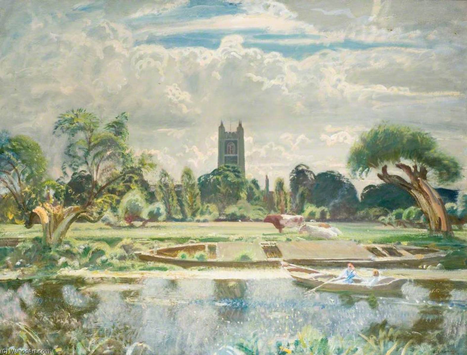 Wikioo.org - The Encyclopedia of Fine Arts - Painting, Artwork by Alfred James Munnings - A Barge on the Stour at Dedham