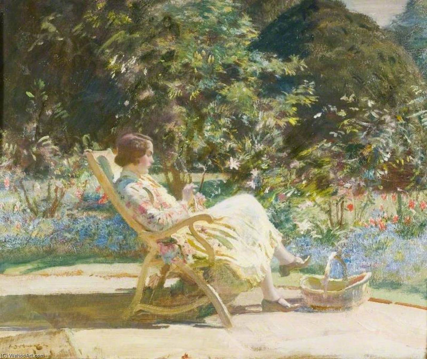 Wikioo.org - The Encyclopedia of Fine Arts - Painting, Artwork by Alfred James Munnings - Violet, My Wife, in the Garden