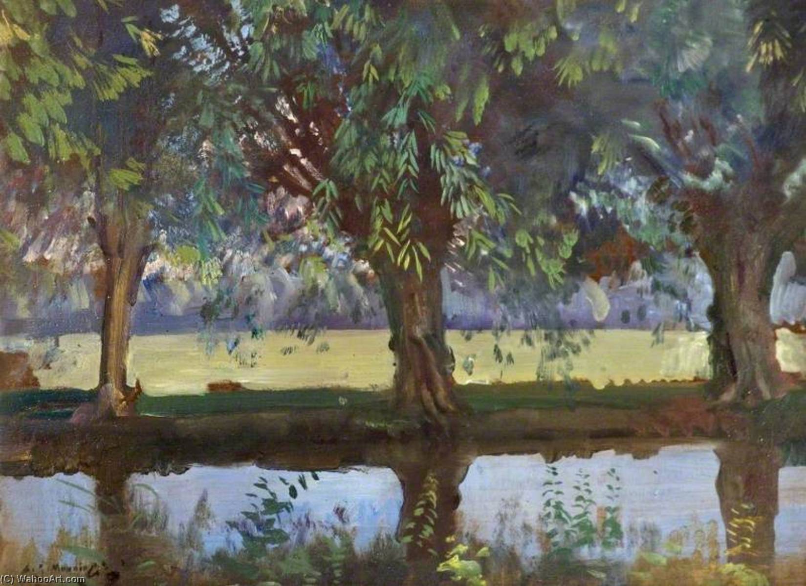 Wikioo.org - The Encyclopedia of Fine Arts - Painting, Artwork by Alfred James Munnings - Willows at Flatford, Suffolk