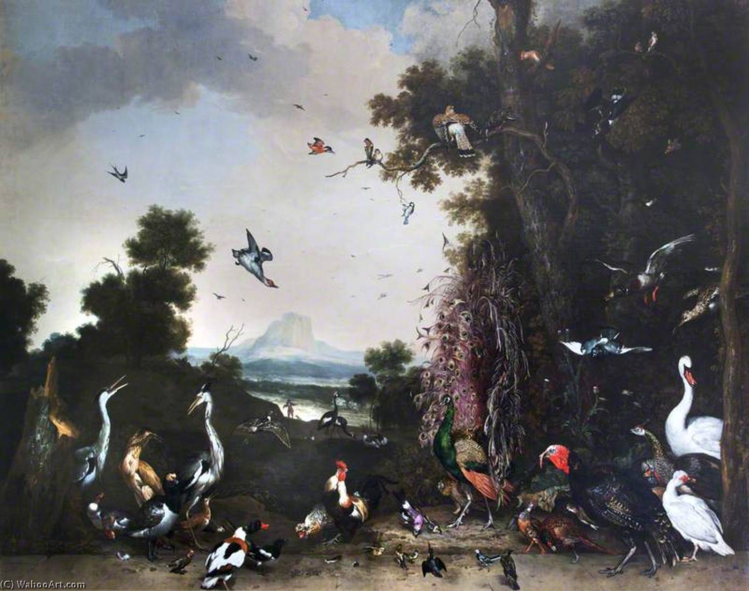 Wikioo.org - The Encyclopedia of Fine Arts - Painting, Artwork by Melchior De Hondecoeter - Open Landscape with Poultry and Waterfowl
