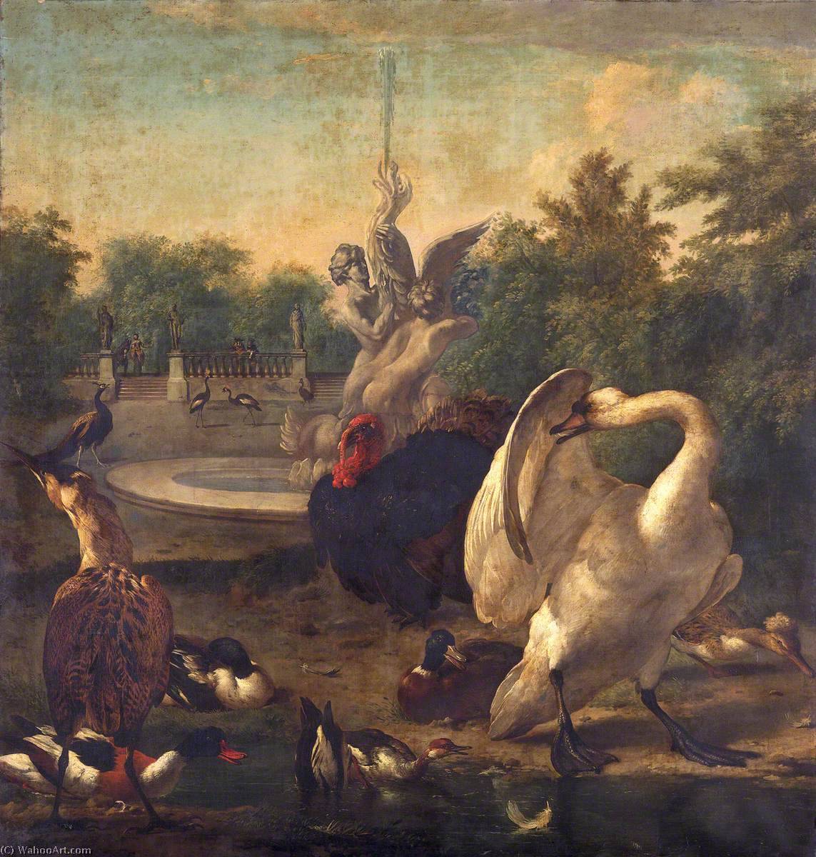 Wikioo.org - The Encyclopedia of Fine Arts - Painting, Artwork by Melchior De Hondecoeter - A Park with a Swan and Other Birds