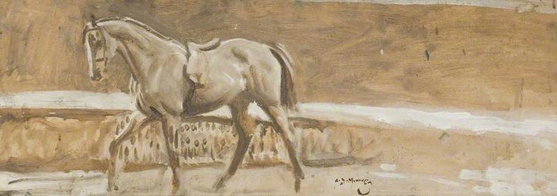 Wikioo.org - The Encyclopedia of Fine Arts - Painting, Artwork by Alfred James Munnings - Study of a Grey Hunter in a Landscape