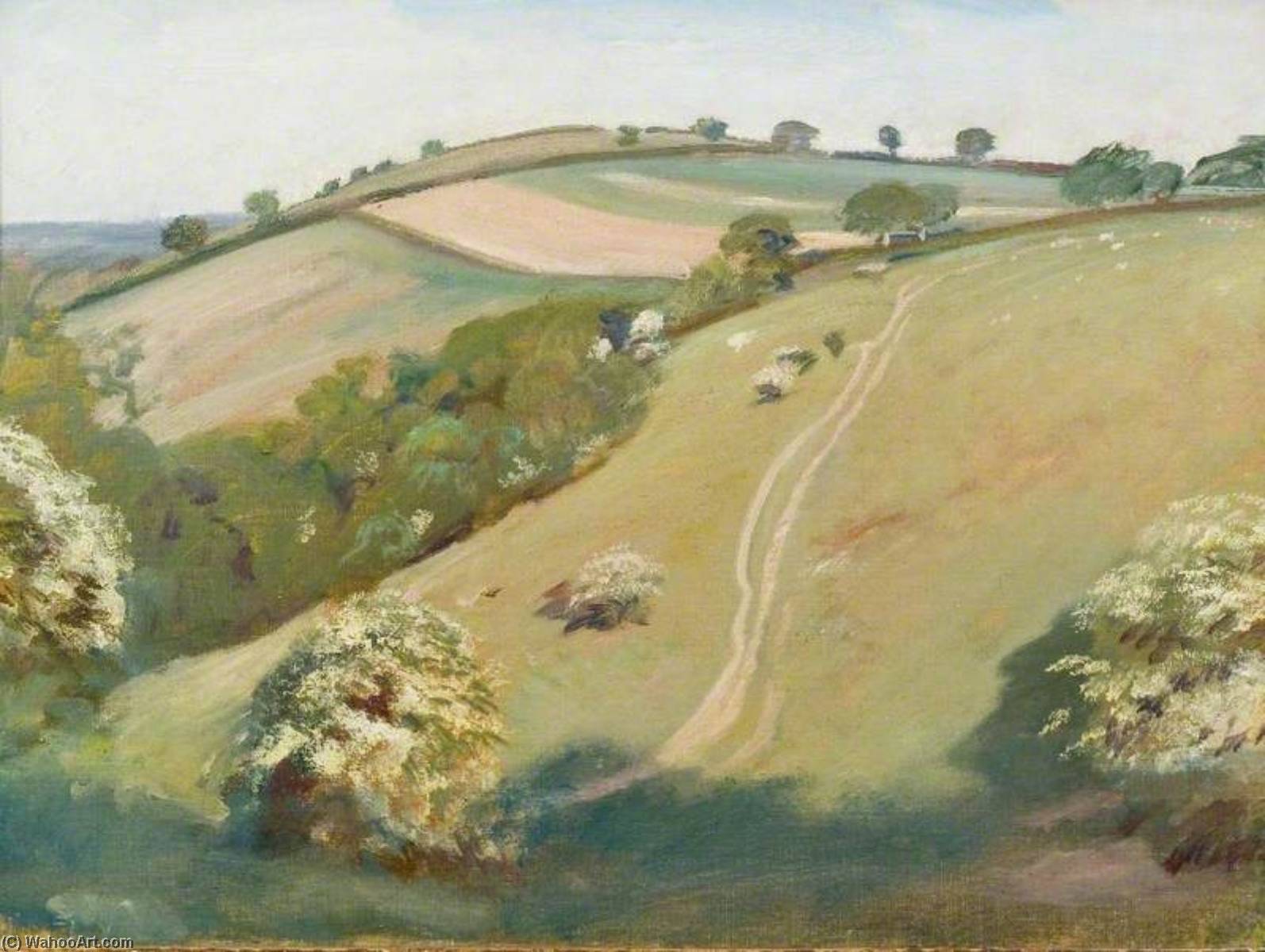 Wikioo.org - The Encyclopedia of Fine Arts - Painting, Artwork by Alfred James Munnings - A View on Exmoor with Bushes in Blossom