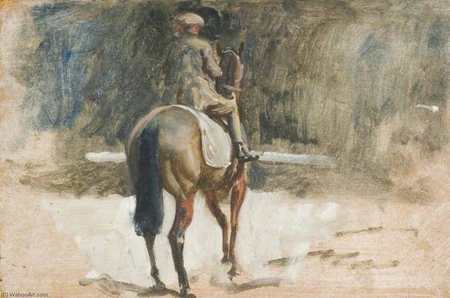 Wikioo.org - The Encyclopedia of Fine Arts - Painting, Artwork by Alfred James Munnings - A Lad Exercising a Racehorse