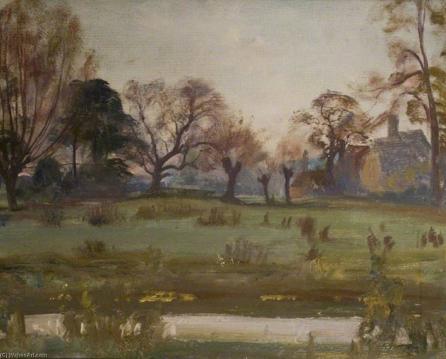 Wikioo.org - The Encyclopedia of Fine Arts - Painting, Artwork by Alfred James Munnings - A Landscape with Cottage