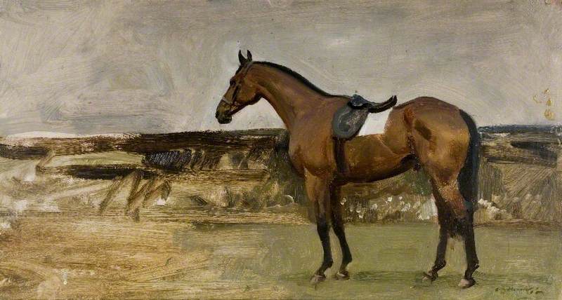 Wikoo.org - موسوعة الفنون الجميلة - اللوحة، العمل الفني Alfred James Munnings - A Bay Horse in a Landscape