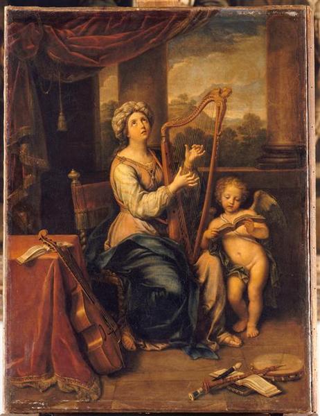 Wikioo.org - The Encyclopedia of Fine Arts - Painting, Artwork by Pierre Mignard - Sainte Cécile chantant les louanges du Seigneur