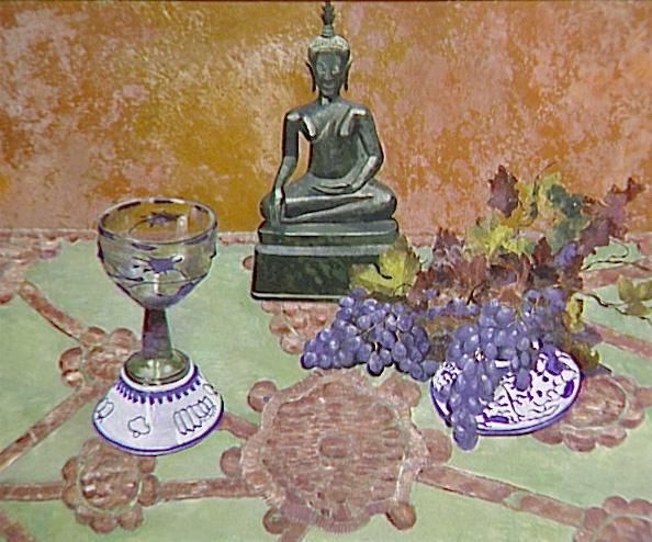 Wikioo.org - The Encyclopedia of Fine Arts - Painting, Artwork by Georgette Agutte - Nature morte au Bouddha et raisins