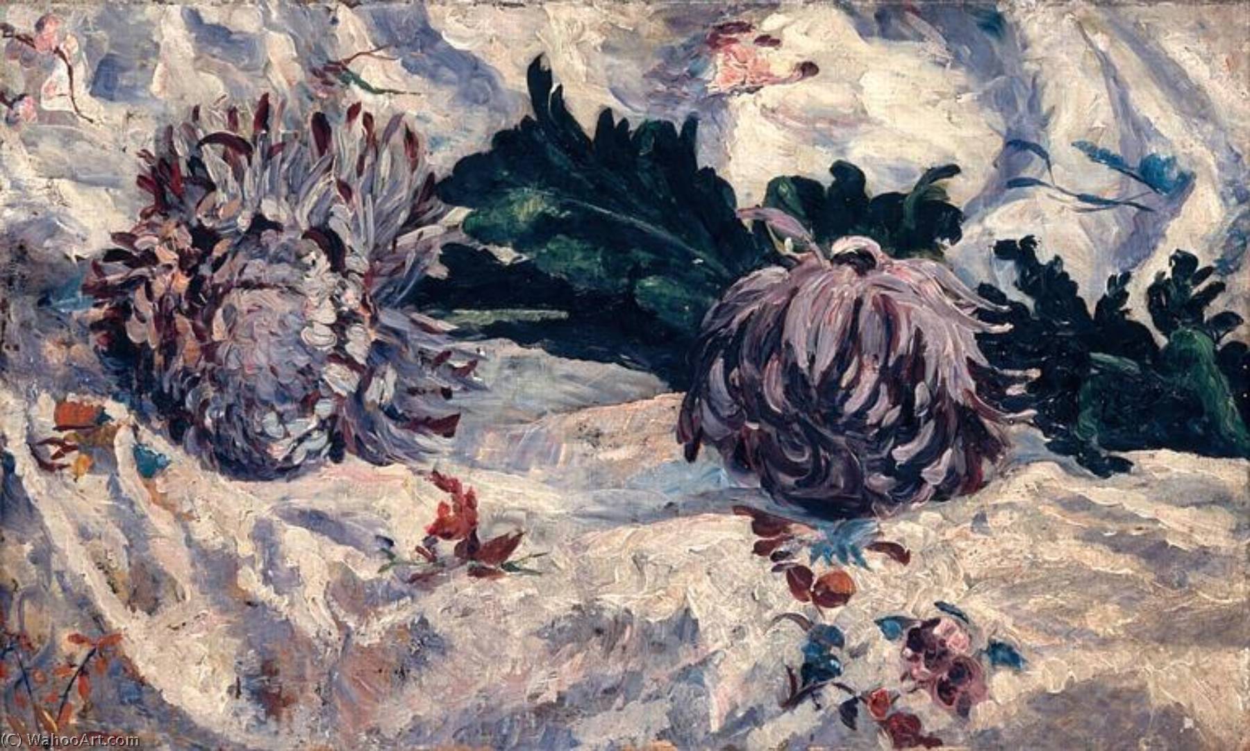 Wikioo.org - The Encyclopedia of Fine Arts - Painting, Artwork by Georgette Agutte - Nature morte aux deux chrysanthèmes