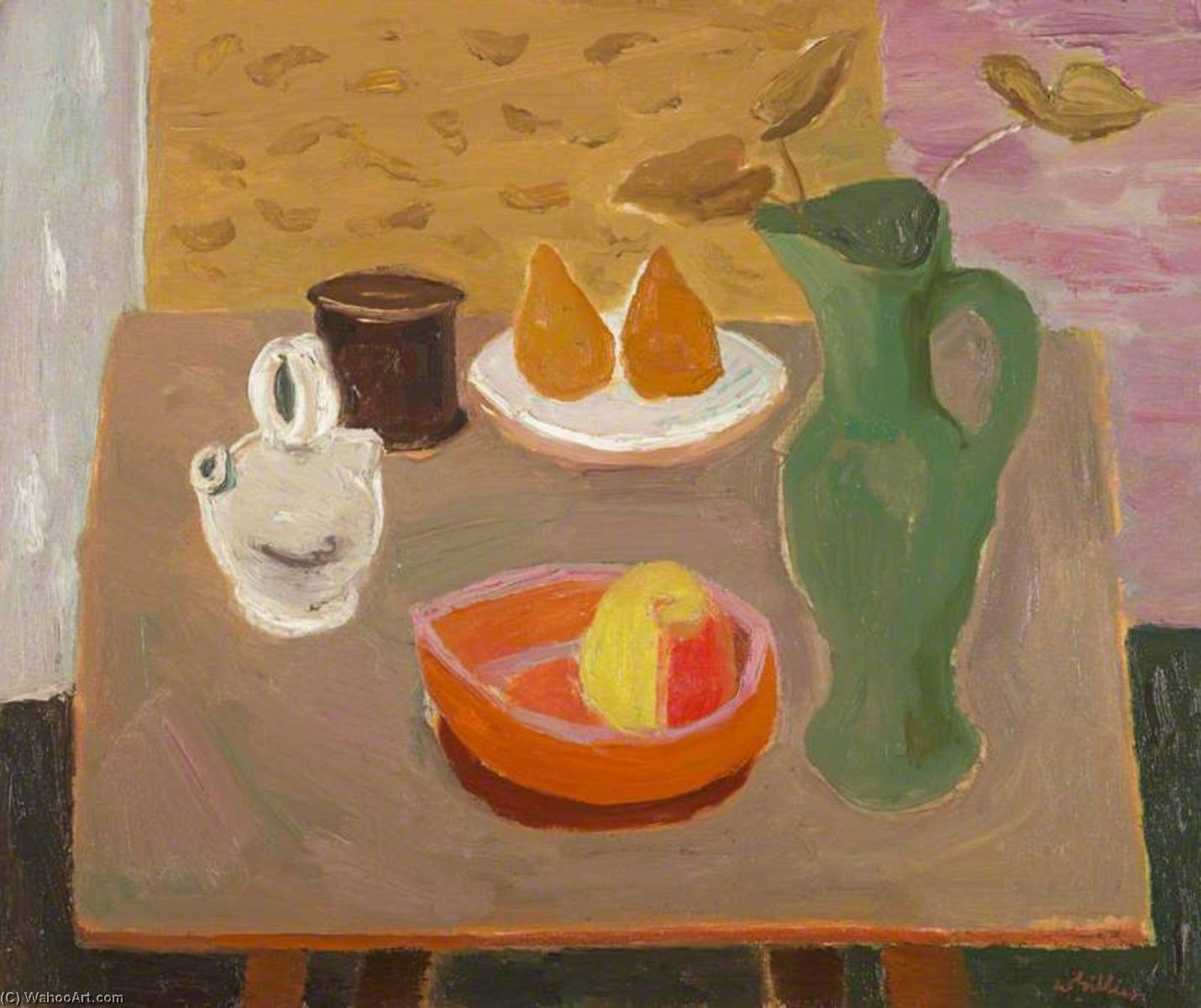 Wikioo.org - The Encyclopedia of Fine Arts - Painting, Artwork by William George Gillies - Still Life, Pears and Green Jug