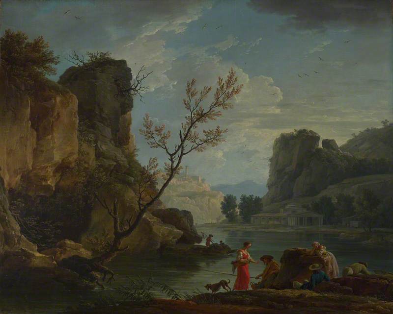 Wikioo.org - The Encyclopedia of Fine Arts - Painting, Artwork by Claude Joseph Vernet - A River with Fishermen