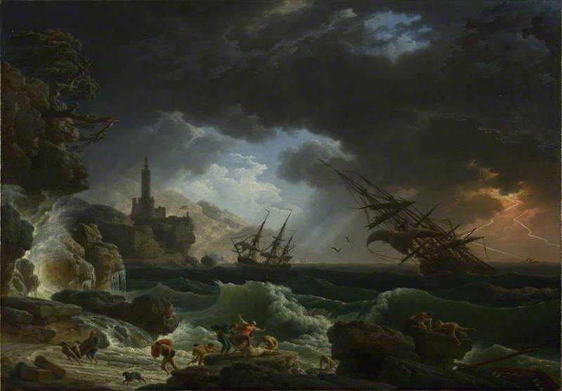 Wikoo.org - موسوعة الفنون الجميلة - اللوحة، العمل الفني Claude Joseph Vernet - A Shipwreck in Stormy Seas