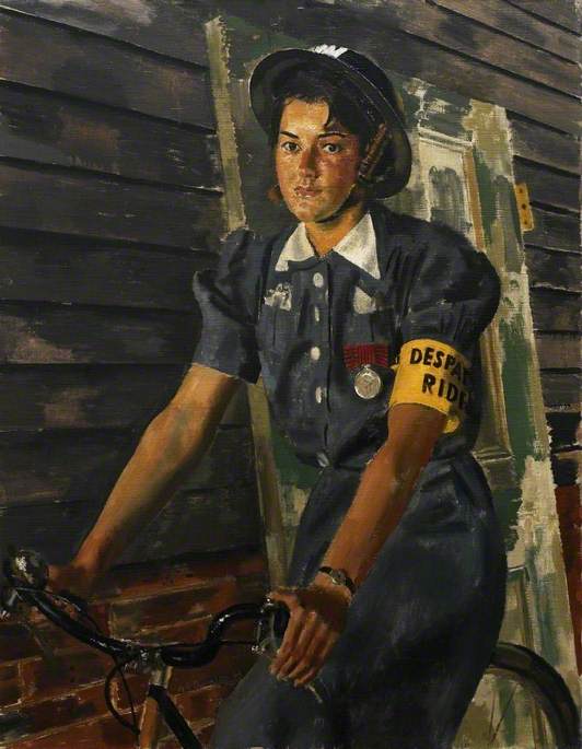 Wikioo.org - The Encyclopedia of Fine Arts - Painting, Artwork by Alfred Reginald Thomson - Miss Charity Bick, GM, of West Bromwich, the Youngest Woman Civil Defence Worker to be Decorated with the George Medal