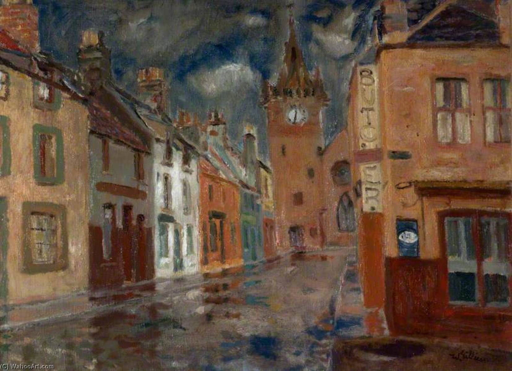 Wikioo.org - The Encyclopedia of Fine Arts - Painting, Artwork by William George Gillies - Rainy Day, Pittenweem