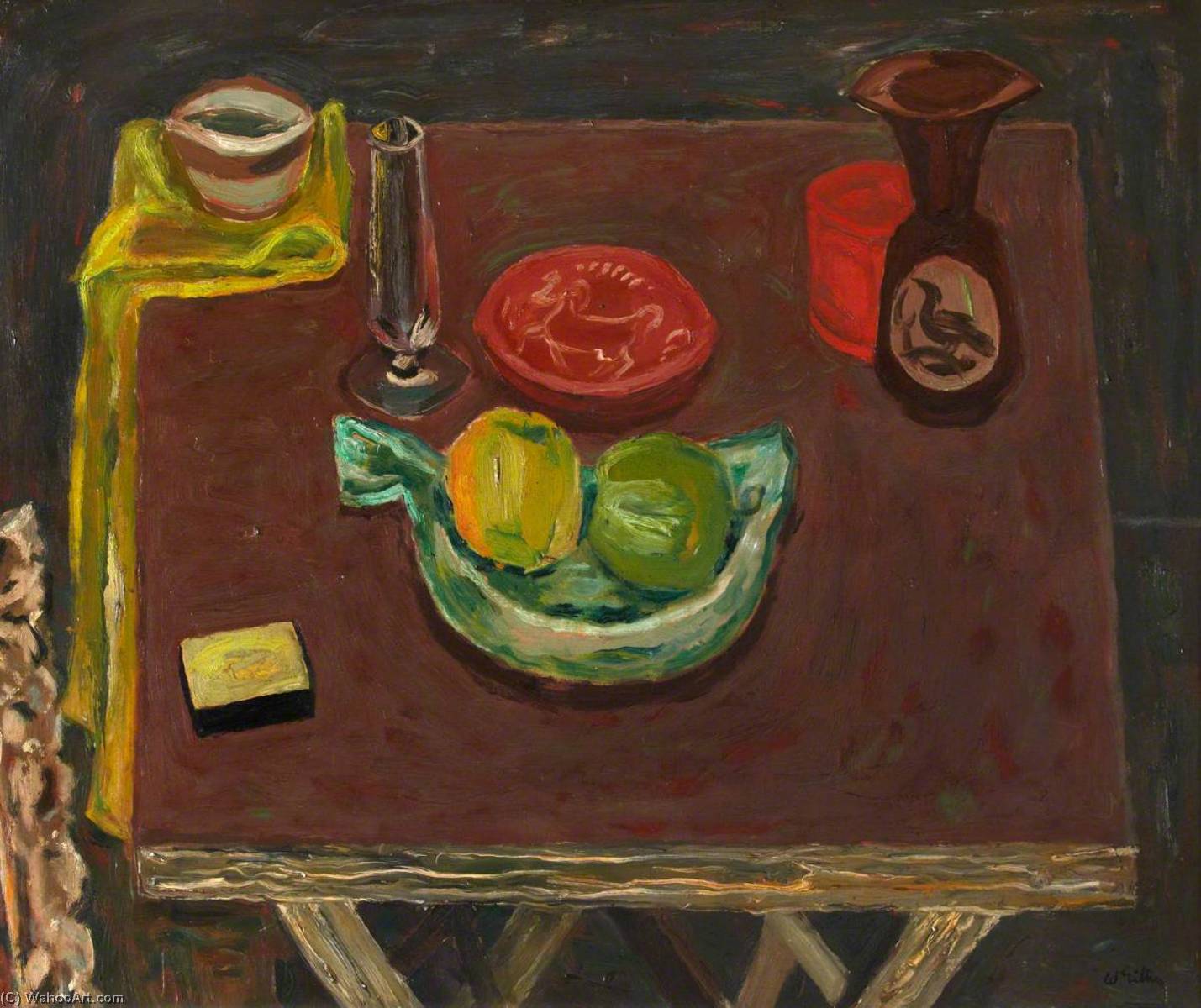 Wikioo.org - The Encyclopedia of Fine Arts - Painting, Artwork by William George Gillies - Still Life Objects on a Card Table