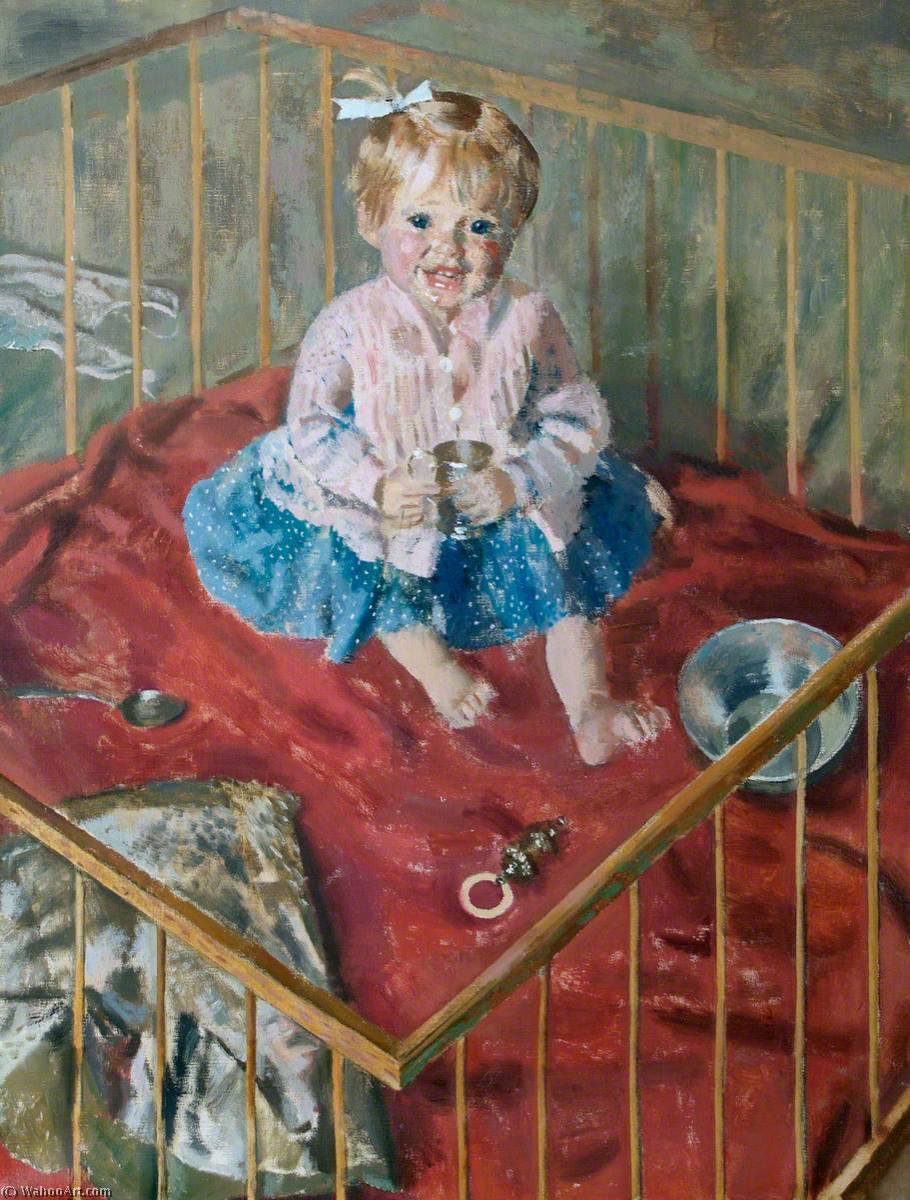 Wikioo.org - The Encyclopedia of Fine Arts - Painting, Artwork by Alfred Reginald Thomson - Mary A Child in a Playpen