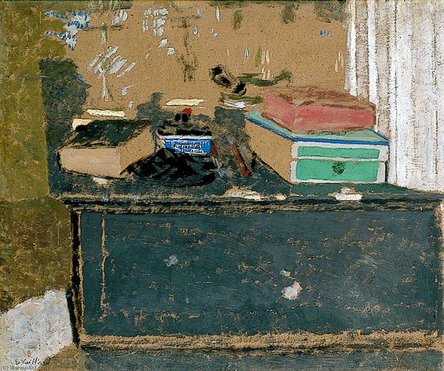 Wikioo.org – La Enciclopedia de las Bellas Artes - Pintura, Obras de arte de Jean Edouard Vuillard - L'encrier azul sur la chimenea