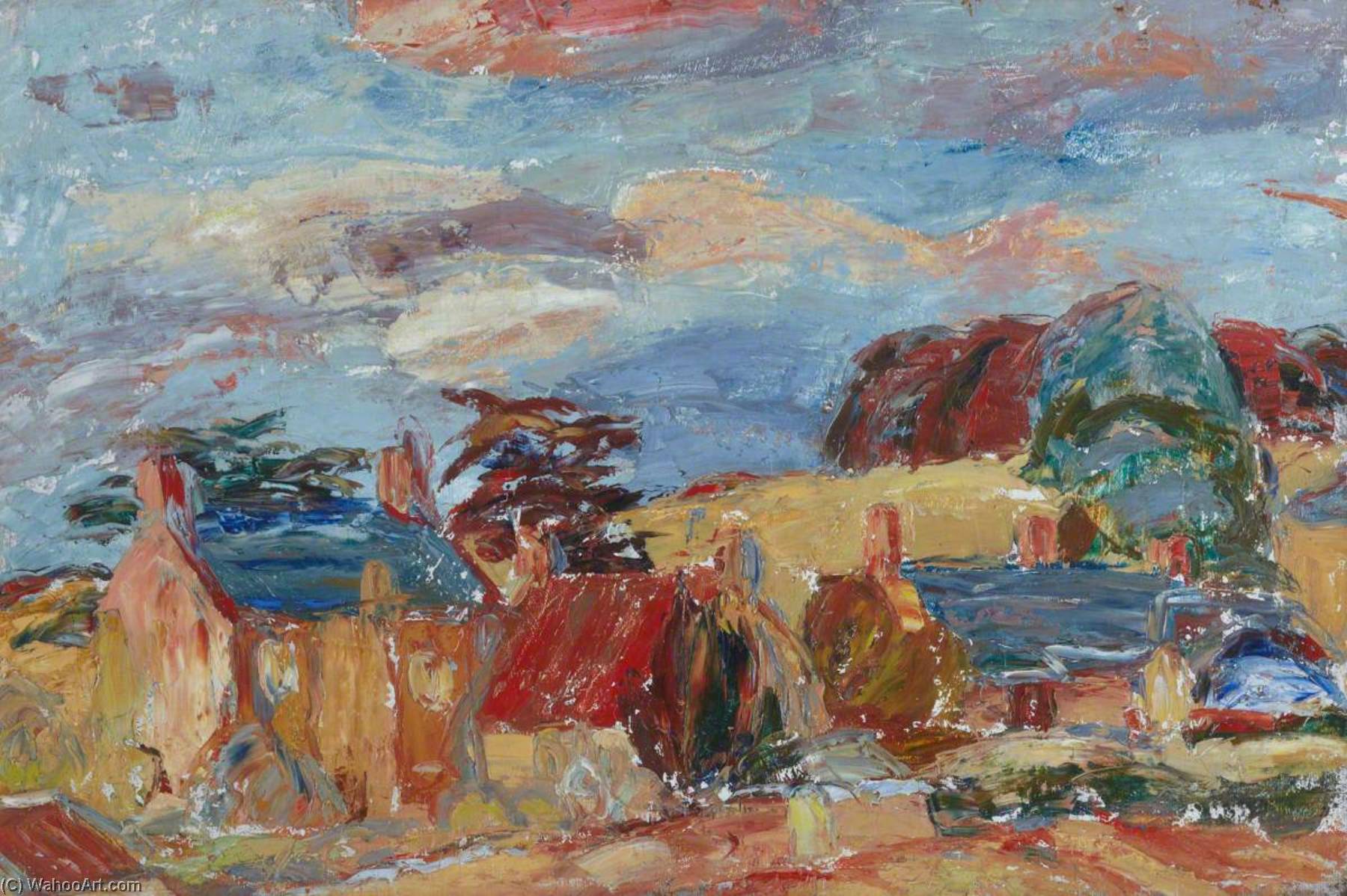 Wikioo.org - The Encyclopedia of Fine Arts - Painting, Artwork by William George Gillies - Landscape with Cottages