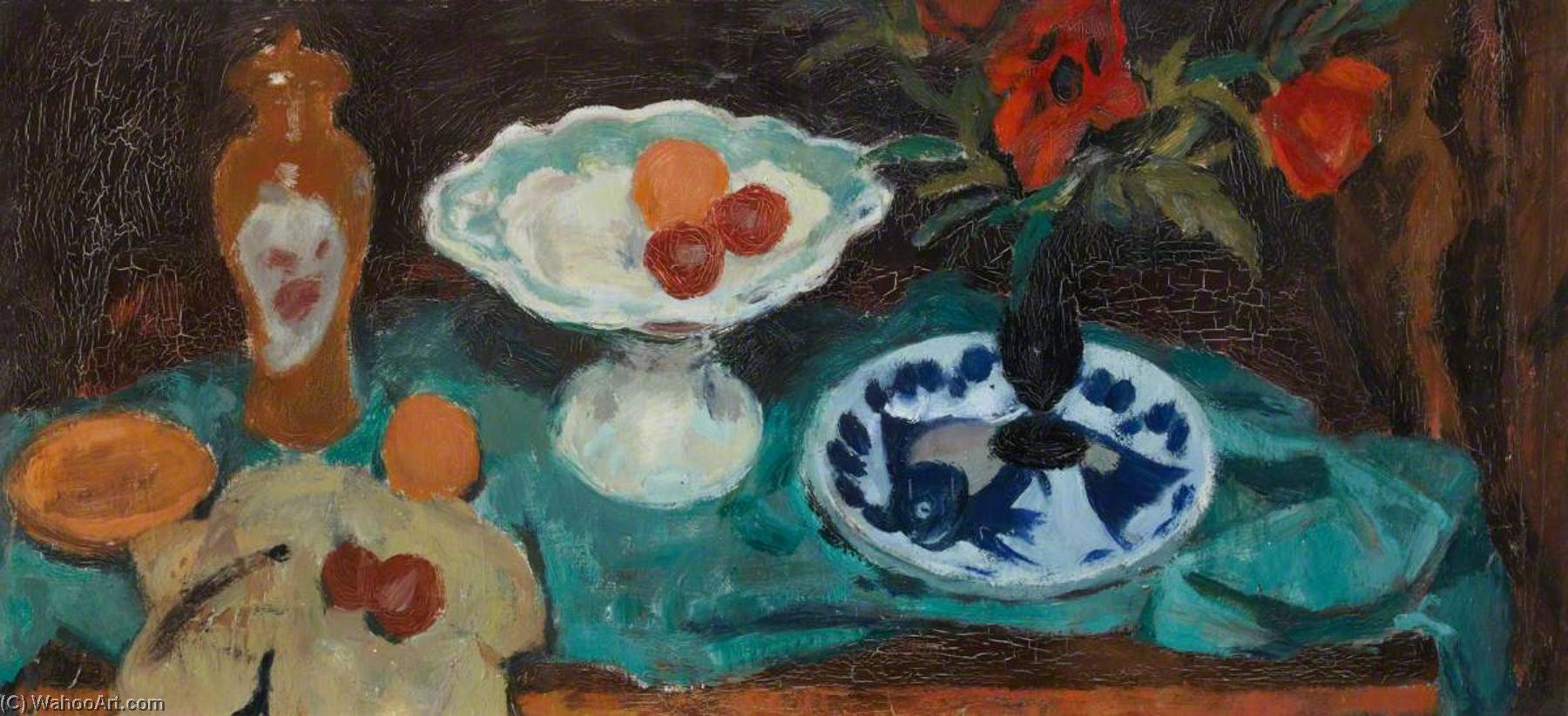 Wikioo.org - The Encyclopedia of Fine Arts - Painting, Artwork by William George Gillies - Still Life with Blue and White Plate