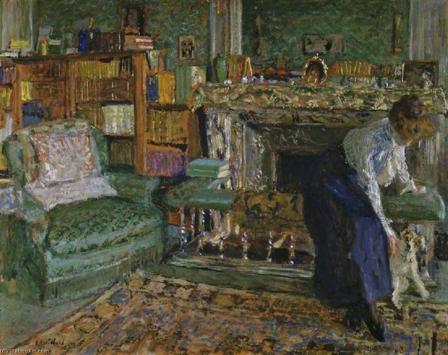 Wikioo.org - The Encyclopedia of Fine Arts - Painting, Artwork by Jean Edouard Vuillard - Marguerite Chapin in Her Apartment with Her Dog