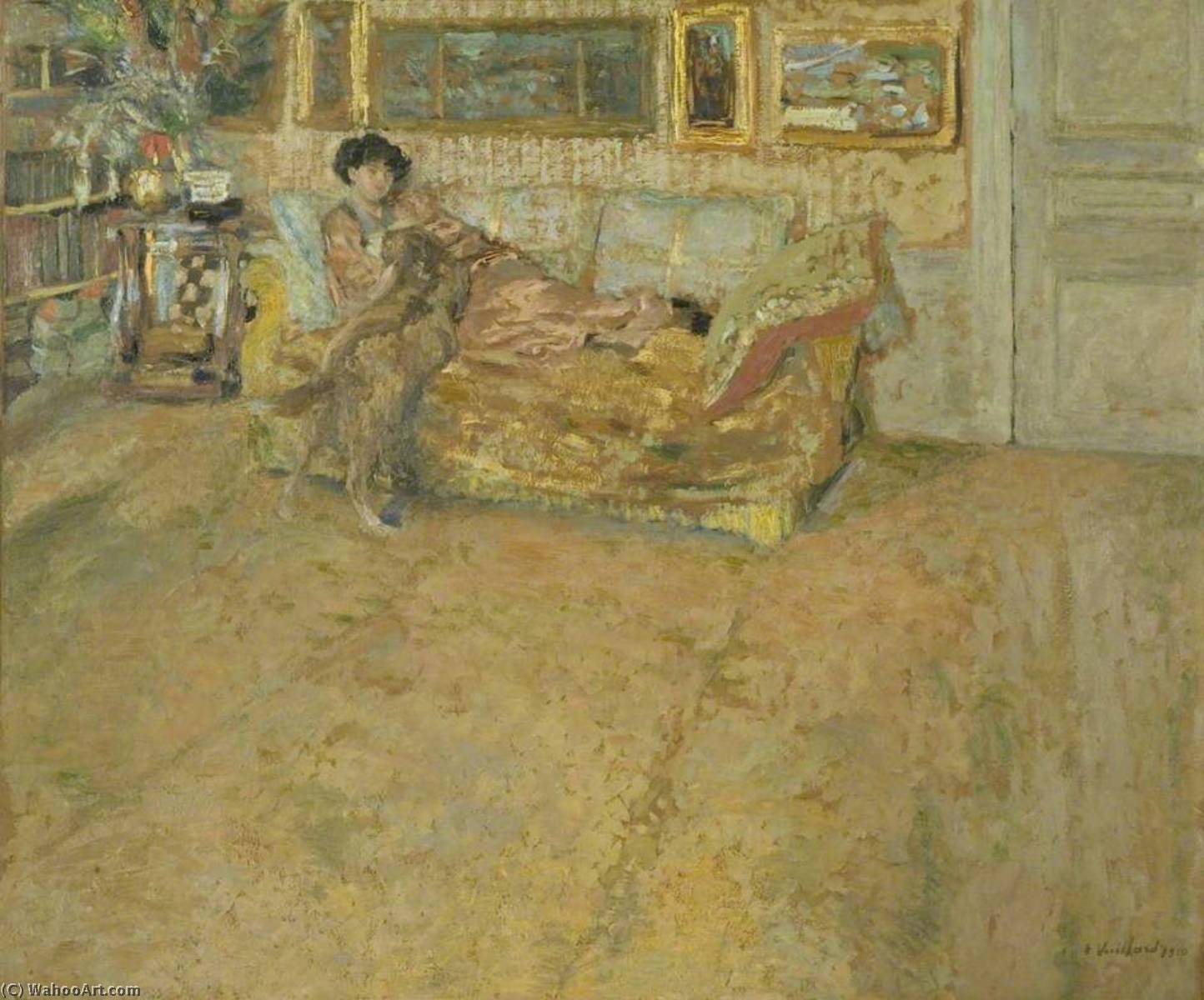 Wikioo.org - The Encyclopedia of Fine Arts - Painting, Artwork by Jean Edouard Vuillard - Interior with Madame Hessel and Her Dog