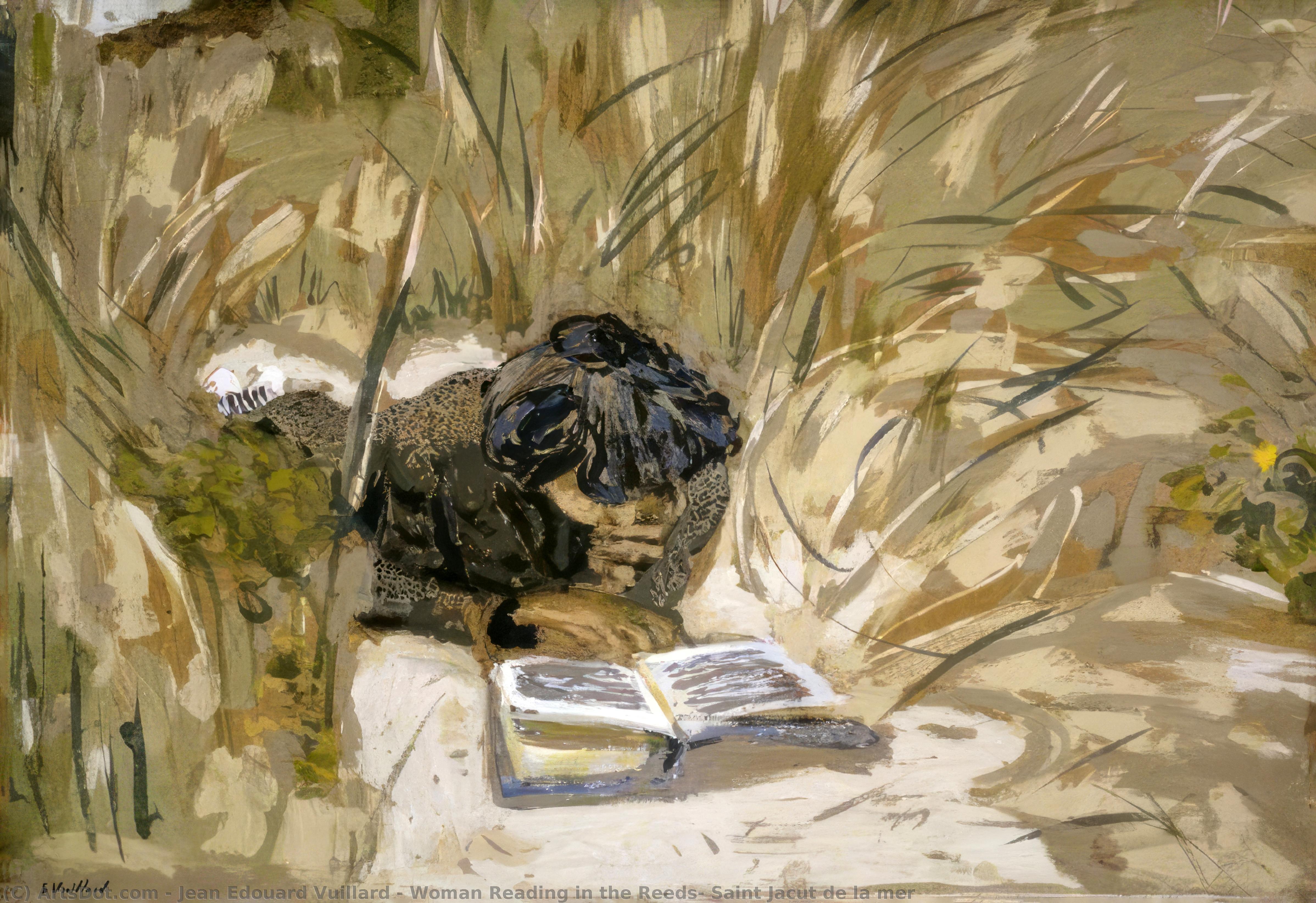 Wikioo.org - Encyklopedia Sztuk Pięknych - Malarstwo, Grafika Jean Edouard Vuillard - Woman Reading in the Reeds, Saint Jacut de la mer