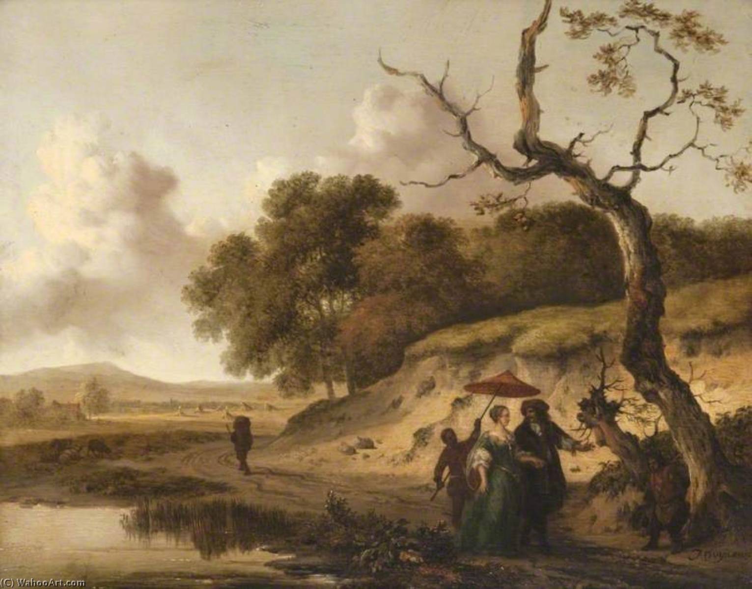 Wikioo.org - The Encyclopedia of Fine Arts - Painting, Artwork by Jan Jansz Wijnants - Landscape in Dunes with a Married Couple