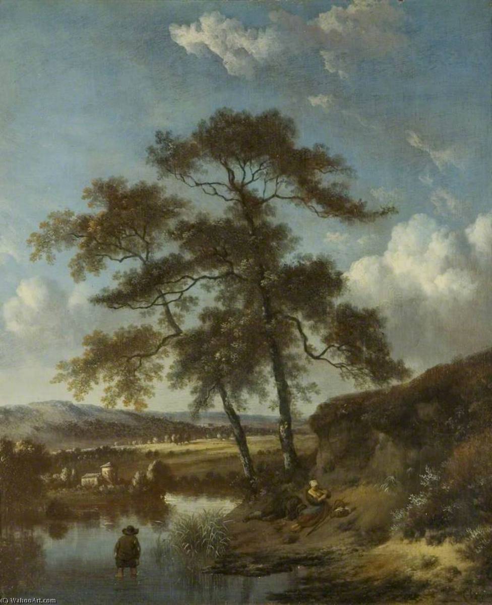 Wikioo.org - The Encyclopedia of Fine Arts - Painting, Artwork by Jan Jansz Wijnants - River Scene with Figures
