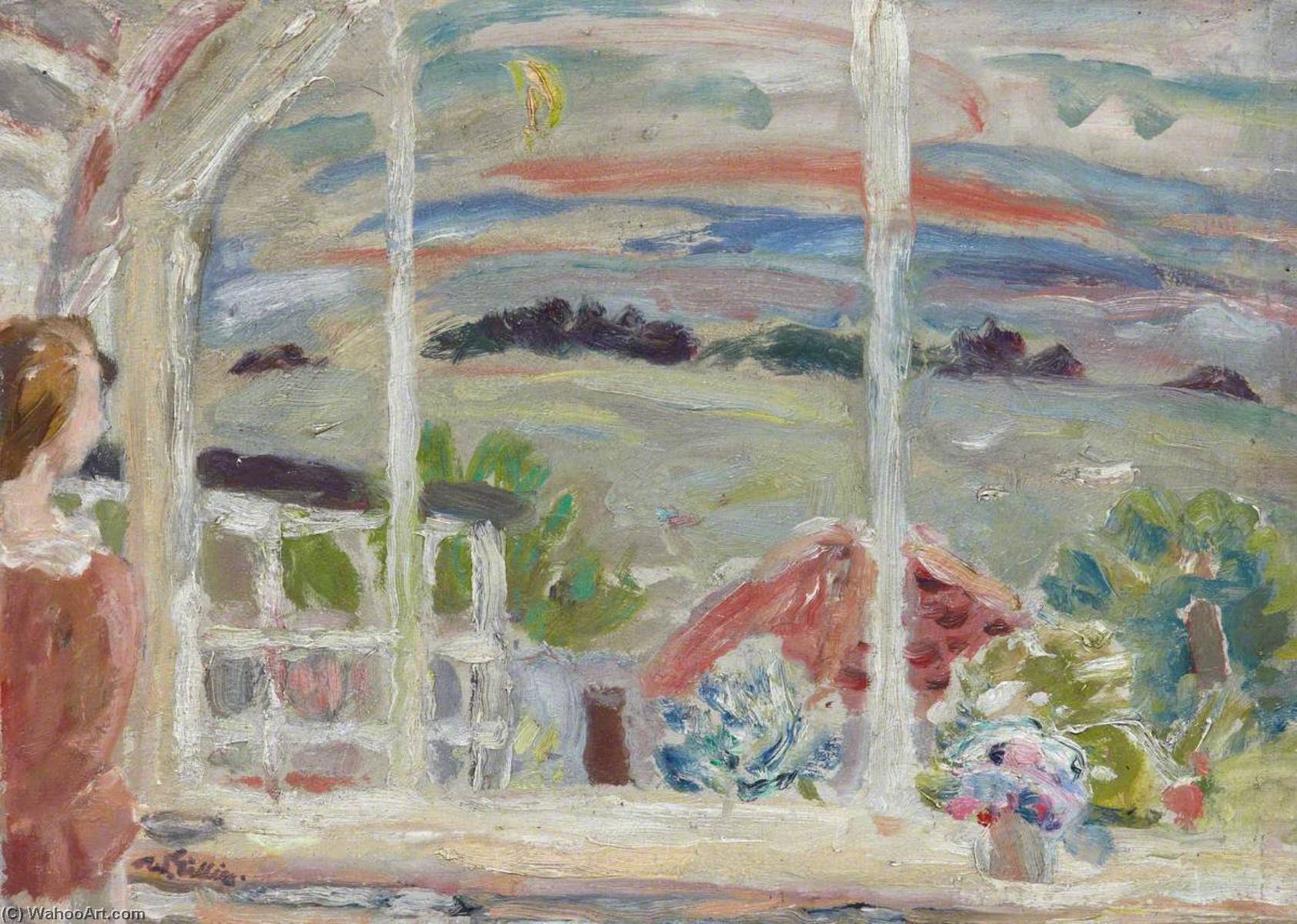 Wikioo.org - The Encyclopedia of Fine Arts - Painting, Artwork by William George Gillies - Temple from the Cottage at Dusk (with Janet)