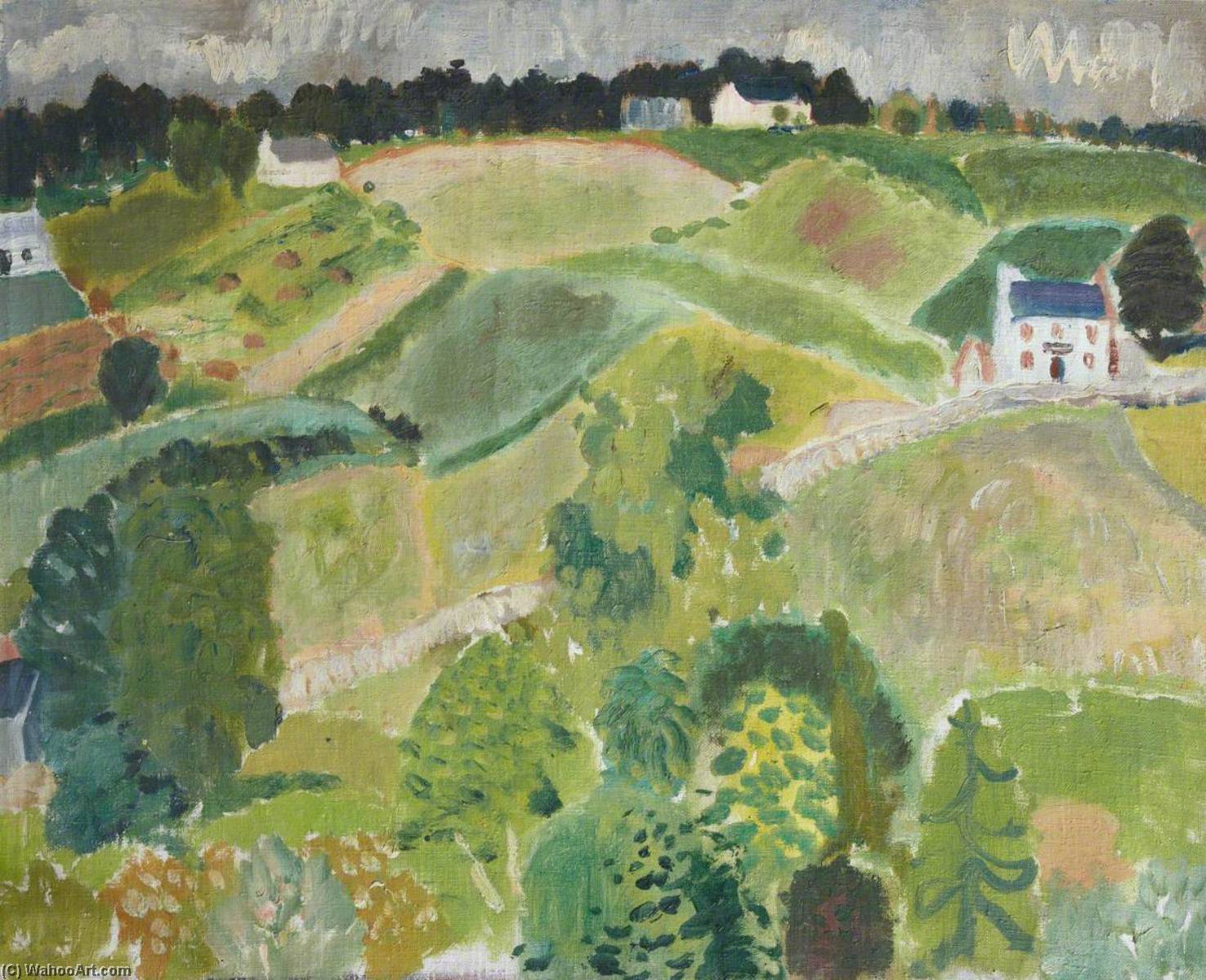 Wikioo.org - The Encyclopedia of Fine Arts - Painting, Artwork by William George Gillies - Landscape with Cottages, Fields and Mixed Trees