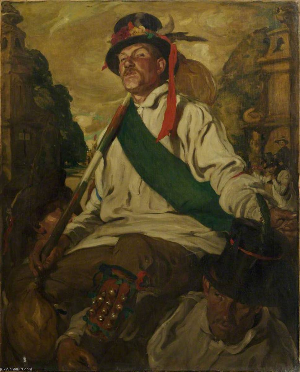 Wikioo.org - The Encyclopedia of Fine Arts - Painting, Artwork by William Newzam Prior Nicholson - Chairing the Feathers The Eynsham Morris at the Gates of Blenheim Palace