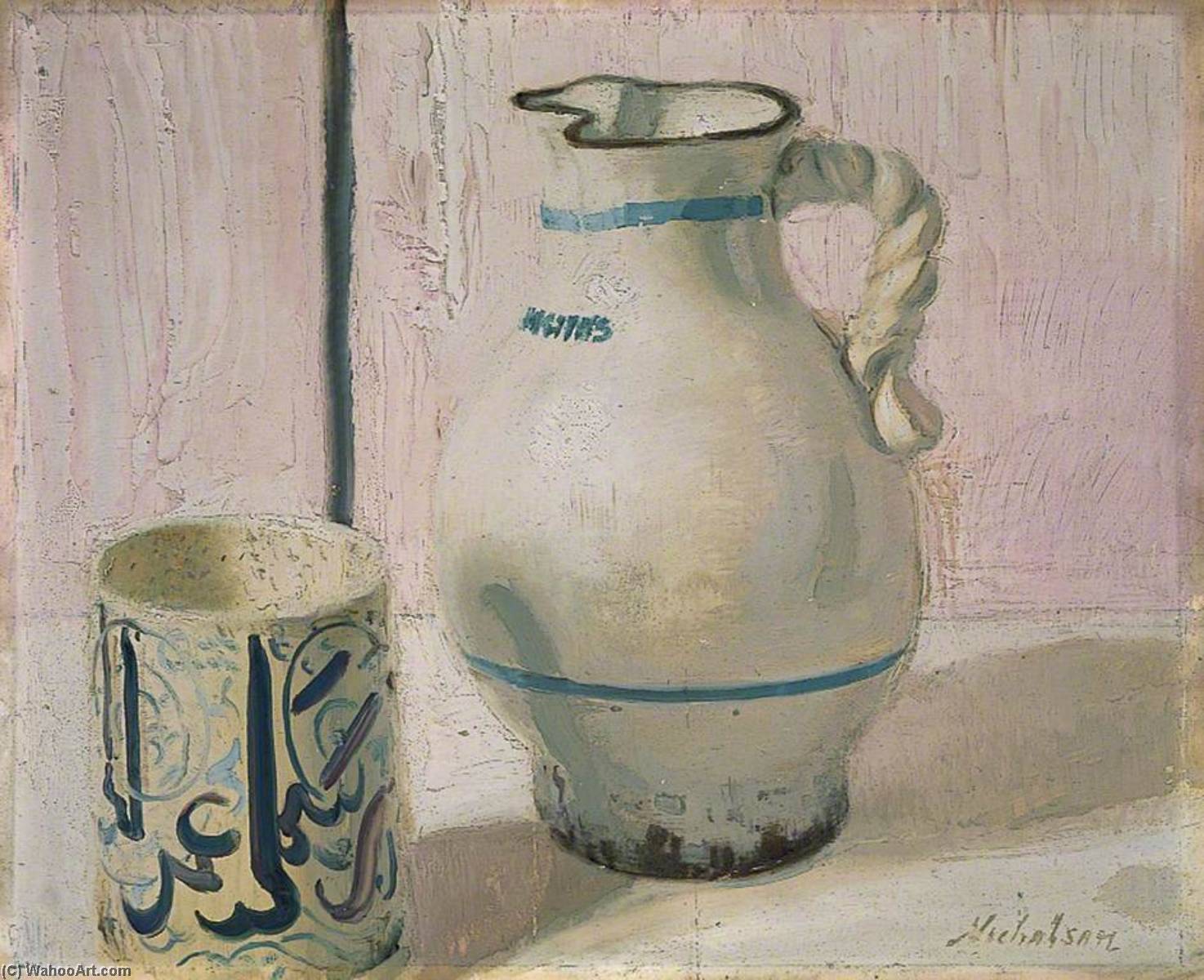 WikiOO.org – 美術百科全書 - 繪畫，作品 William Newzam Prior Nicholson -  粉红色 静物 与  瓶