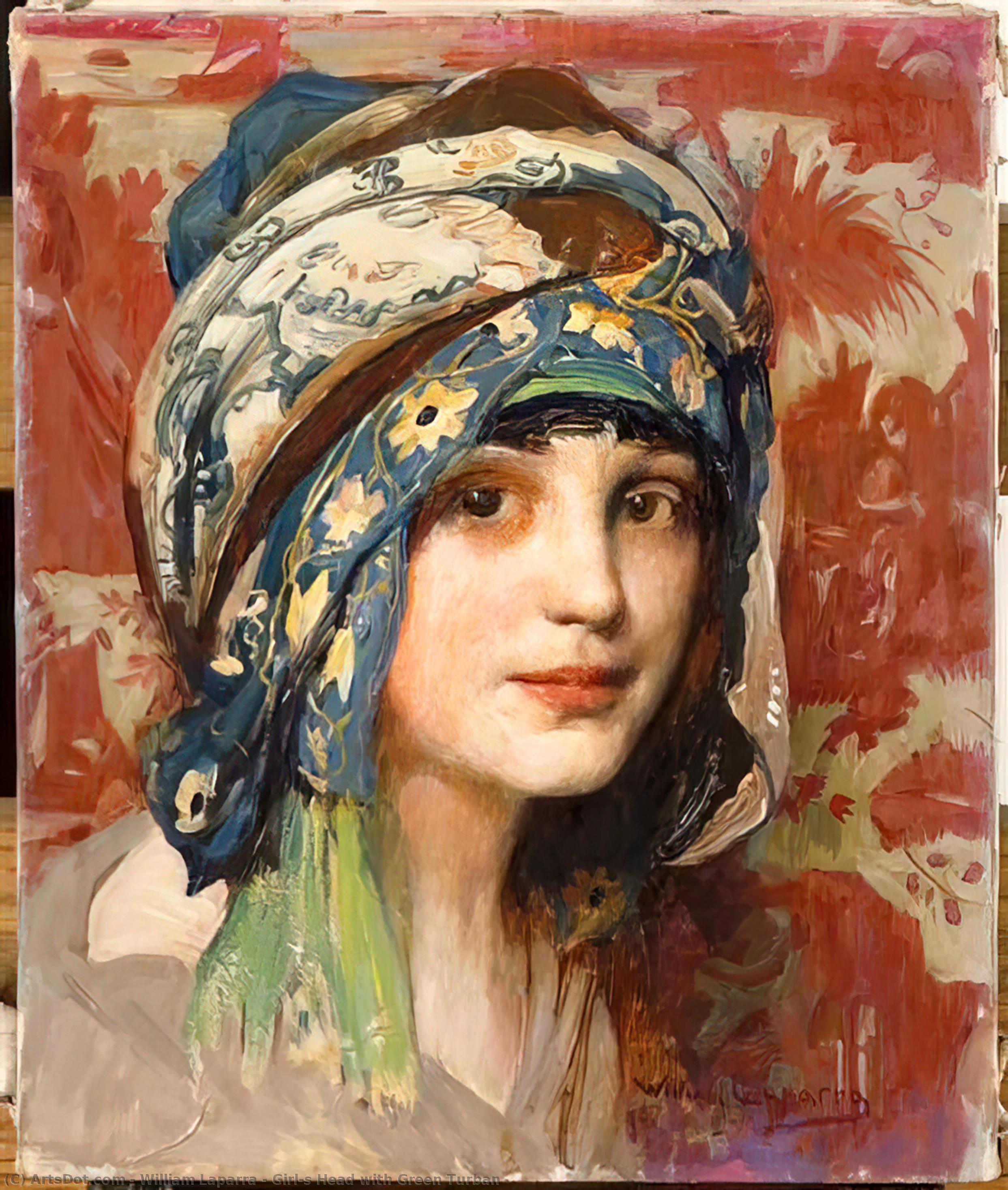 WikiOO.org - Enciklopedija dailės - Tapyba, meno kuriniai William Laparra - Girl's Head with Green Turban
