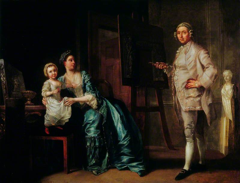 Wikioo.org - Bách khoa toàn thư về mỹ thuật - Vẽ tranh, Tác phẩm nghệ thuật Francis Hayman - The Sculptor Joseph Wilton (1722–1803), with His Wife and Daughter