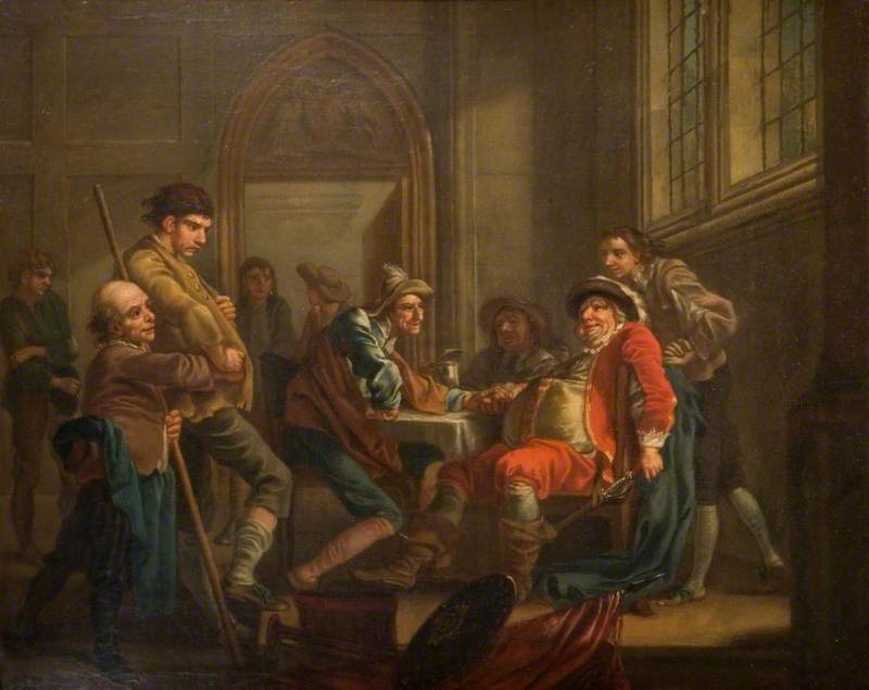 Wikioo.org - The Encyclopedia of Fine Arts - Painting, Artwork by Francis Hayman - Sir John Falstaff Raising Recruits