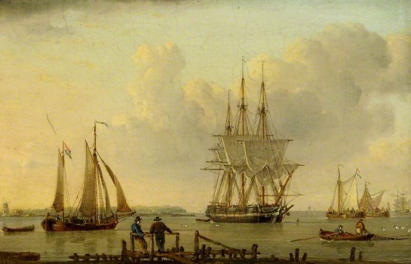 Wikioo.org - The Encyclopedia of Fine Arts - Painting, Artwork by John Ward - Shipping on a River Estuary