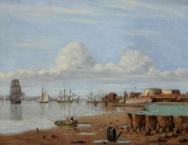 WikiOO.org - Enciklopedija dailės - Tapyba, meno kuriniai John Ward - Ships on the Humber and the South Blockhouse, Hull